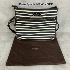 Kate Spade NEW YORK ケイトスペードニューヨーク ナイロン ショルダーバッグ クロスボディ 斜め掛け サコッシュ ボーダー ストライプ 総柄 ゴールド金具 ブラック ホワイト ロゴプレート 保存袋付き 通勤 通学 ★ ■■