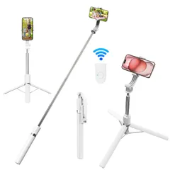 Rakumin自撮り棒 スマホ 三脚 一脚兼用bluetooth無線, 170CM 長い 360°回転 iPhone用android対応 セルカ棒 コンパクト 軽量 携帯 リモコン付き 旅行 写真＆動画を撮る セルフィー＆生放送に最適 (ホワイト, 170…のサムネイル