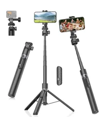 スマホ 三脚 自撮り棒 172cm 収納一体型 セルカ棒 長い じどり棒 軽量 ロング 卓上三脚 コンパクト 遠隔リモコン付き スマホスタンド 安定 コールドシュー iPhone/Android/アクションカメラに対応のサムネイル