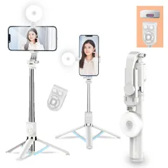 自撮り棒 スマホスタンド 三脚 LEDライト リモコン両方を充電できます リモコン上下左右にページをめくったりできる iphone & android対応 セルカ棒 iphone 自撮り棒 三脚 卓上 軽量 140cm＆9段階伸縮 携帯スタンド 折りたたみ…