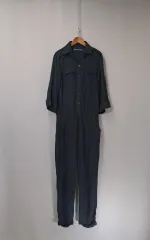 ZARA 100%ビスコース ブラック ロールアップ オールインワン