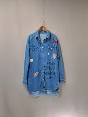 パッチ デニム ロング シャツ