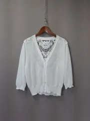 オープンバック スタイル ホワイト ニット カーディガン