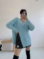 Vネック アンゴラ スリットニット