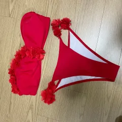 フラワー装飾 レッド ビキニ セット