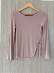 ピンク サイドスリット 長袖 Tシャツ