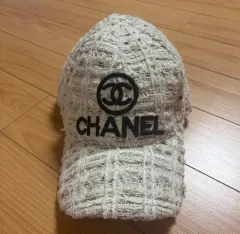 シャネル ツイード 白 ベースボールキャップ 帽子