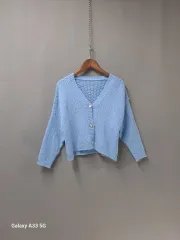 ボタンポイント エンブロイダリー ニットカーディガン