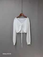 白 紐 リボン結び ニット カーディガン