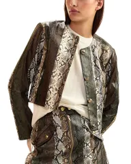 シンシアローレイ レディース アウター ジャケット・ブルゾン クロップド レザー Cynthia Rowley Snakembossed Leather Cropped Jacket Multi マルのサムネイル