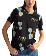 シンシアローレイ レディース トップス Tシャツ コットン Cynthia Rowley Womens Everyday Cotton Tee Black Floral ブラックのサムネイル