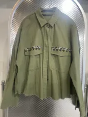ザラ カーキ色 ジャケット + 刺繍 デザインテープ