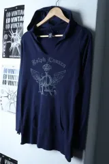 W(L) POLO RALPH LAUREN ポロラルフローレン フード付きTシャツ ユース Vネック ネイビー Y2K-1787D