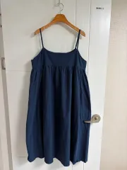 (日本ヴィンテージ)ノースリーブ ONE PIECE キャミソール ネイビー ビスチェ コットン M