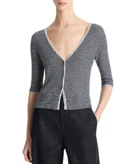 ヴィンス レディース アウター カーディガン シルク Vince Cashmere Silk Microstripe Cardigan Off White オフホワイトのサムネイル