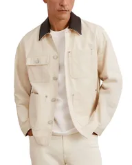 レイス メンズ アウター ジャケット・ブルゾン デニム レザー REISS Clapper Long Sleevedenim Leather Collar Worker Jacket Off White オフホワイト
