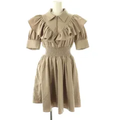 リエンダ rienda 24SS フロントZIPハーフスリーブSHミニOP ワンピース フリル M グレージュ /HK ■OS