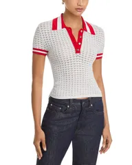 アリスアンドオリビア レディース アウター ニット・セーター ポロシャツ Alice and Olivia Martha Pointelle Polo Sweater Soft WhiteBrightのサムネイル