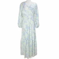 デイジーストア DAZZY STORE ロング ワンピース ティアード 花柄 長袖 Vネック ブルー系 X