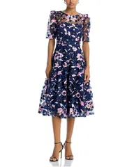 エリザジェイ レディース トップス ワンピース Eliza J Three Quarter Sleeve Illusion Yoke Dress Navy Multi ネイビー