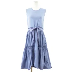 【SALE】MONCLER モンクレール ワンピース ノースリーブ サイズ S レディース ABITO クルーネック フリル ベルテッド コットンニット x ポリエステル コンビネーション ギャザー ドレス サックスブルー 青 トルコ製のサムネイル
