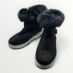 軽量 ファー付き ショートブーツ ブラック スエード調 厚底 レディース