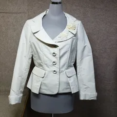 MOGA モガ テーラードジャケット  コサージュ風ビーズ刺繍 ホワイト系 2　u7333eのサムネイル