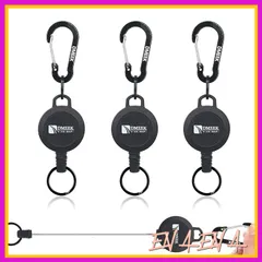 [DMEEK] 3個セット リールキーホルダー カラビナ付き リールストラップ 鍵 リール 伸縮性リール式キーリール 金属ワイヤー60cm キーケース 子供 リール付き 軽量 強力 耐荷重 頑丈 落下防止コード 紛失防止 吊り下げ名札 釣り (ブラック) 1