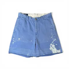 (32) ポロラルフローレン ブルー ペイントスプラッター ロゴ ハーフパンツ