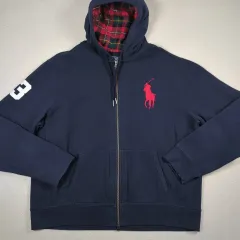 ポロラルフローレン ビックポニー チェックパターン フーディー ジップアップ ネイビー