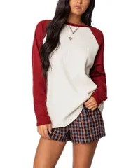 アディクテッド レディース トップス シャツ Edikted Me Time Oversized Waffle Top Burgundy バーガンディ