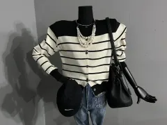 バイカラーボーダー柄カーディガン/ボーダー柄カーディガン/ニットカーディガン