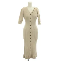 スナイデル SNIDEL ニットワンピース F ベージュ Vネック リブ編み 七分袖 ロング丈 /AG ■OS
