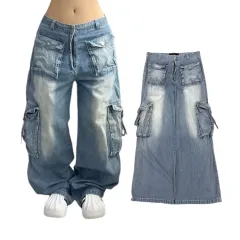 マルチポケット Y2K デニム タン カーゴパンツ ワイド ヴィンテージ