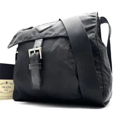 美品 PRADA プラダ ショルダーバッグ メッセンジャーバッグ フラップ ナイロン レザー ブラック 黒 NERO 三角ロゴ プレート 白タグ 斜め掛け 肩掛け B5サイズ 軽い デート ギフト プレゼント 贈り物