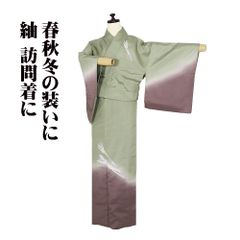 着用少ない！美品＊単衣＊綿麻混合＊楊柳＊紫＆緑＊広衿＊着物