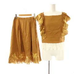 チェスティ Chesty Summer Embroidery Setup セットアップ ブラウス スカート フルーツ刺繍 レース 0 茶 白 黃 /CX ■OS