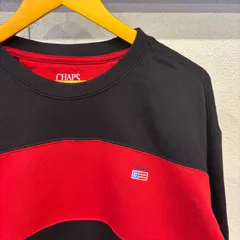 古着 XL スウェット CHAPS チャップス ライン ワンポイントロゴ 刺繍ロゴ クルーネック 黒 赤 ボーダー トレーナー