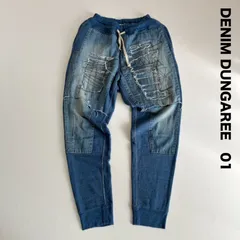 DENIM DUNGAREE デニムダンガリー☆ダメージデニム×スウェットイージーパンツ  01 ブルー系 大人用 男女兼用