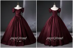 レディース ロングドレス オフショルダー チェリーカラー 半袖 編み上げ 取り外し可能 パーティードレス イブニングドレス 婚約式花嫁 声楽 発表会 ステージ フォーマル 上品 華やか 高級感 エレガント 美シルエット 主役映え 特別な日 ロング丈 S-2XL