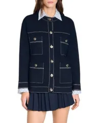 サンドロ レディース アウター カーディガン コントラスト Sandro Contrastitch Cardiganavy Blue ネイビーのサムネイル
