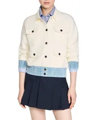 サンドロ レディース アウター カーディガン デニム Sandro Madeen Boucl Denim Trim Cardigan Ecru エクリュのサムネイル