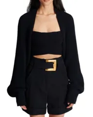 バルマン レディース アウター カーディガン リブ ニット Balmain Ribbed Knit Bolero Cardigan Black ブラックのサムネイル