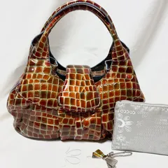 COCCO FIORE クロコダイル風ハンドバッグ　エナメル　ミニポーチ、リボンチャーム付き