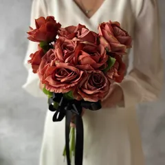 テラコッタローズ×黒リボンクラッチブーケ☆ブートニア