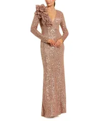マックダガル レディース トップス ワンピース Vネック フラワー柄 スパンコール フラワー Mac Duggal VNeck Long Sleeve 3D Floral Sequin Gown Copper