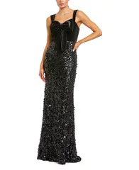 マックダガル レディース トップス ワンピース ベルベット スパンコール Mac Duggal Sequin Column Gown with Velvet Bow Detail Black ブラック