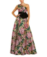 マックダガル レディース トップス ワンピース ベルベット スパンコール Mac Duggal One Shoulder Sequin Ballgown with Velvet Bow Gold Multi ゴールド