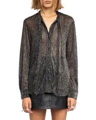 ザディグ エ ヴォルテール レディース トップス シャツ シフォン Zadig Voltaire Tulba Shimmer Chiffon Shirt Black ブラックのサムネイル