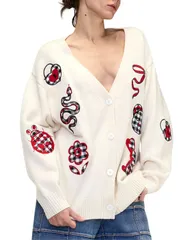 シンシアローレイ レディース アウター カーディガン パッチワーク Cynthia Rowley Playful Patchwork Cardigan White Red ホワイト